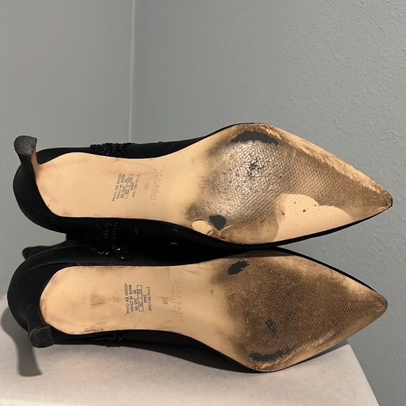 Zara Basics Black Satin Beaded Booties Boots - Picture 11 of 14